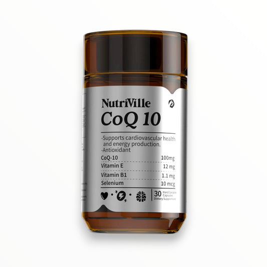 NutriVille CoQ10 100mg – Coenzyme Q10 with Vitamin E, B1 & Selenium | Heart Health, Energy & Antioxidant Support | 30 Capsules