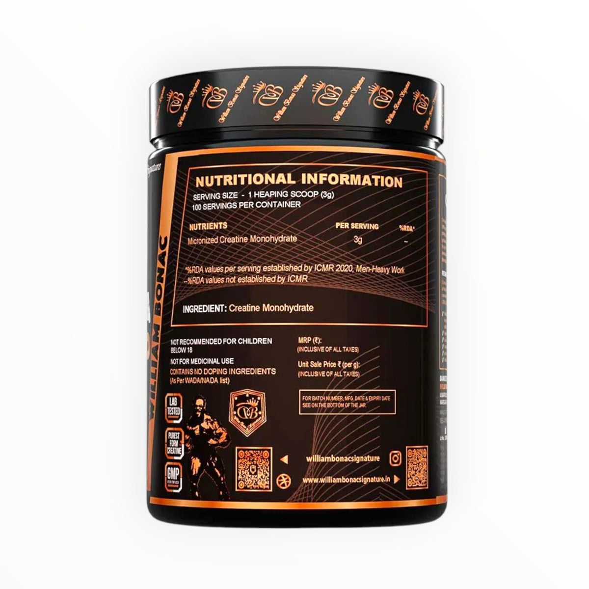 zWilliam Bonac Crea Legend Creatine Monohydrate – 100% Pure Micronized Creatine | Strength, Power & Muscle Performance Support