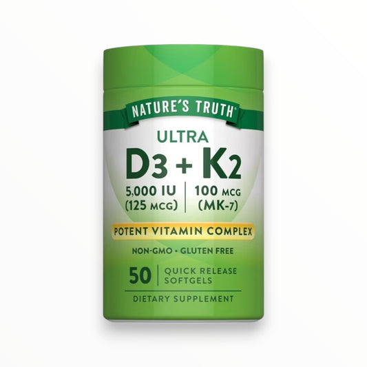 Nature’s Truth Ultra Vitamin D3 + K2 | 5000 IU D3 + 100 mcg K2 MK-7 – 50 Softgels