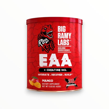 Big Ramy Labs Red Rex EAA + Creatine HCL 420g – Essential Amino Acids | Hydration, Muscle Recovery & Performance Support | Mango | 30 Servings