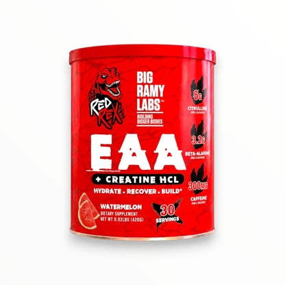 Big Ramy Labs Red Rex EAA + Creatine HCL 420g – Essential Amino Acids | Hydration, Muscle Recovery & Performance Support | Mango | 30 Servings