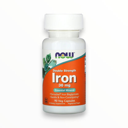 NOW Double Strength Iron 36mg 90 Veg Capsules | Ferrochel® Iron Bisglycinate for Healthy Red Blood Cells