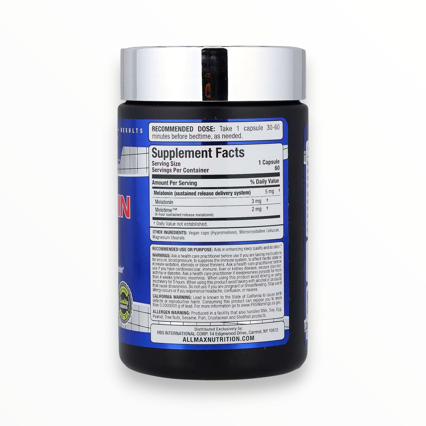 ALLMAX Melatonin 8HR – 8-Hour Sustained Release Sleep Support | 60 Vegan Capsules