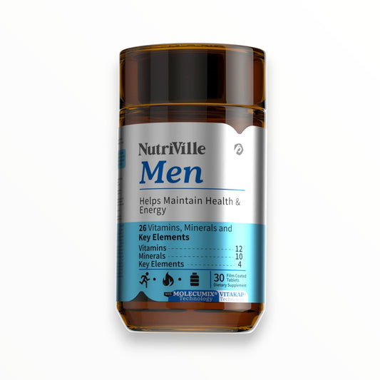 NutriVille Men Multivitamin – 26 Vitamins, Minerals & Key Elements | Health, Energy & Daily Nutrition Support | 30 Tablets