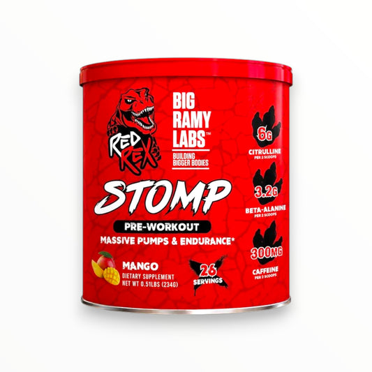 Big Ramy Labs Red Rex Stomp Pre-Workout 234g – 300mg Caffeine, Citrulline & Beta-Alanine | Energy, Pumps & Endurance | Mango | 26 Servings