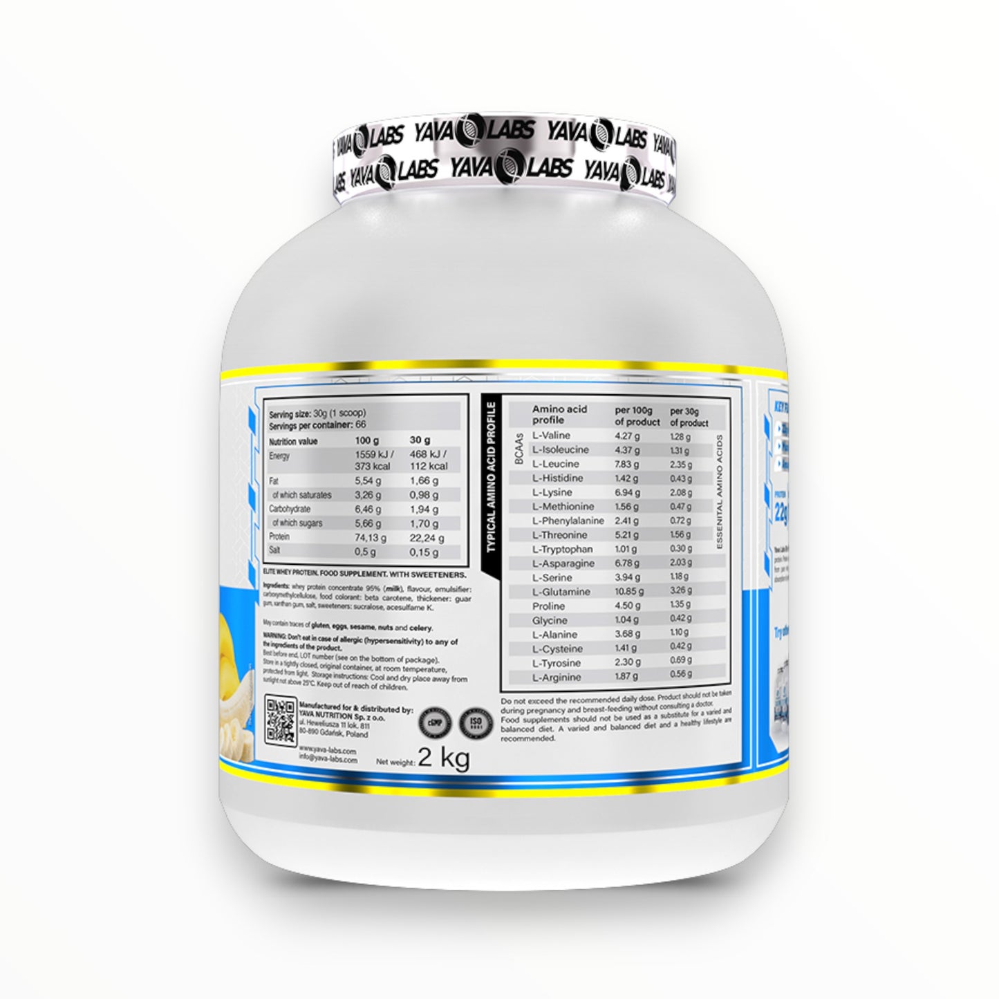 Yava Labs Elite Whey Protein 2kg (66 Servings) | Premium Whey for Muscle Growth & Fast Recovery|In Power Fit Supplements Egypt